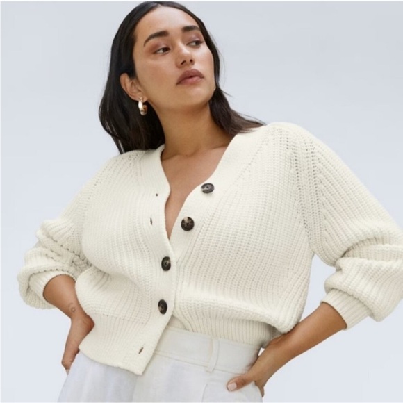 Everlane The Texture Knit Button-Up Cardigan Sweater Butter Cream Size Small - Picture 4 of 10